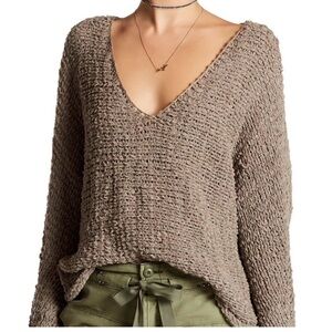 Free People Dolphin Bay V-Neck Sweater Chunky Knit Open Knit Oversized Spring